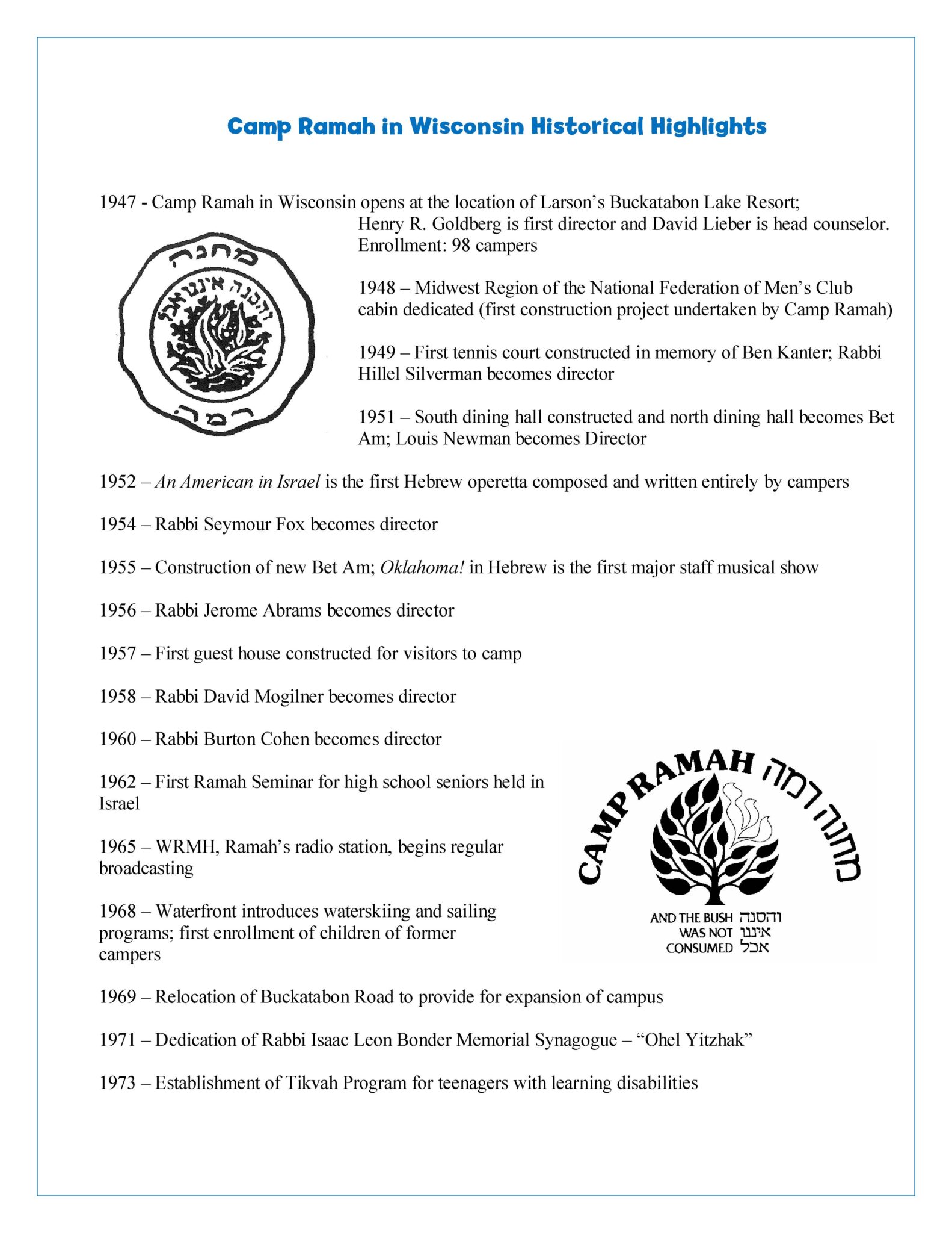 HaMirpeset Shelanu 262: From Jared Skoff - Camp Ramah Wisconsin